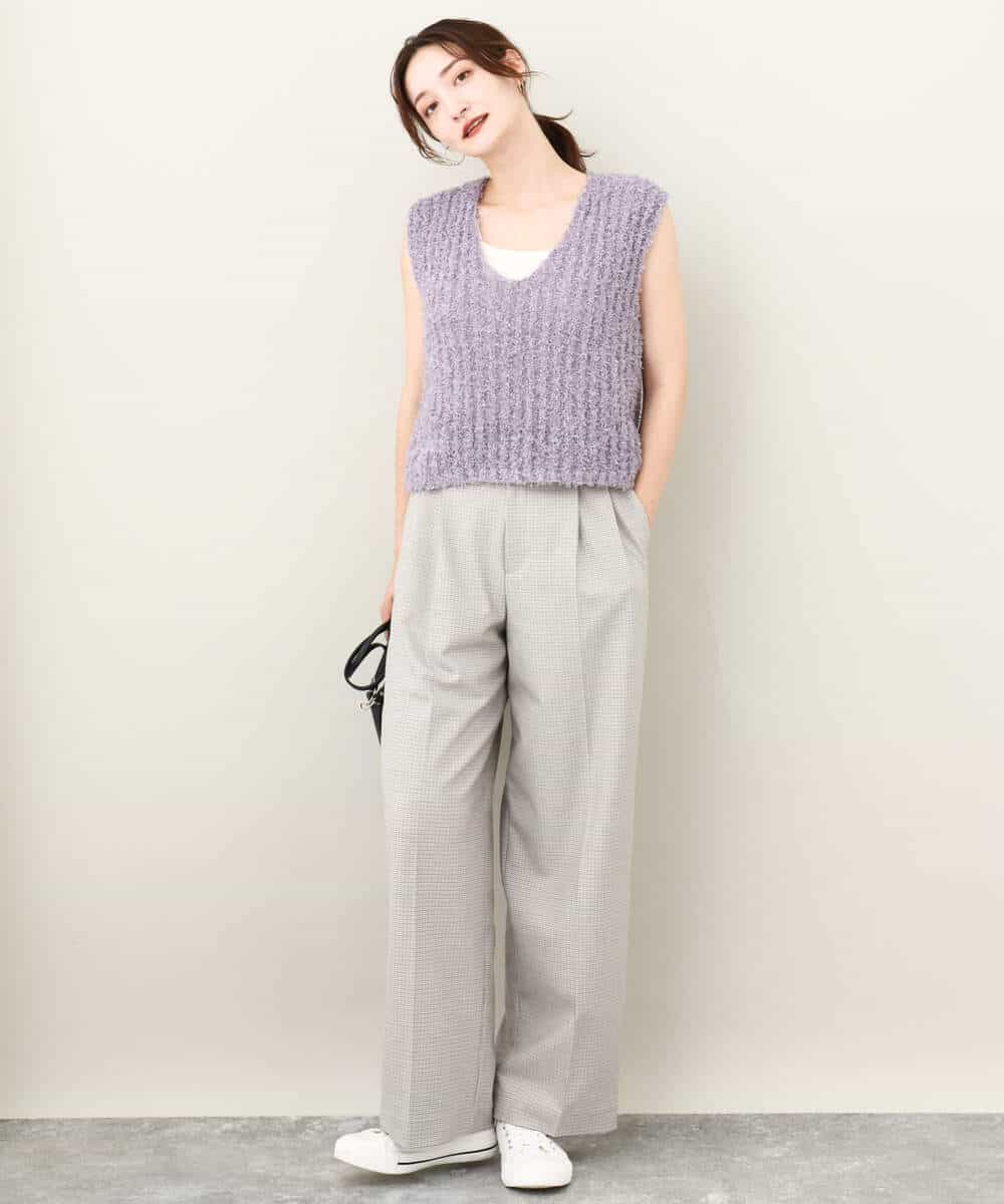 FKFJV20090 MK MICHEL KLEIN(MK ミッシェルクラン) リボンヤーンニットベスト/洗える パープル