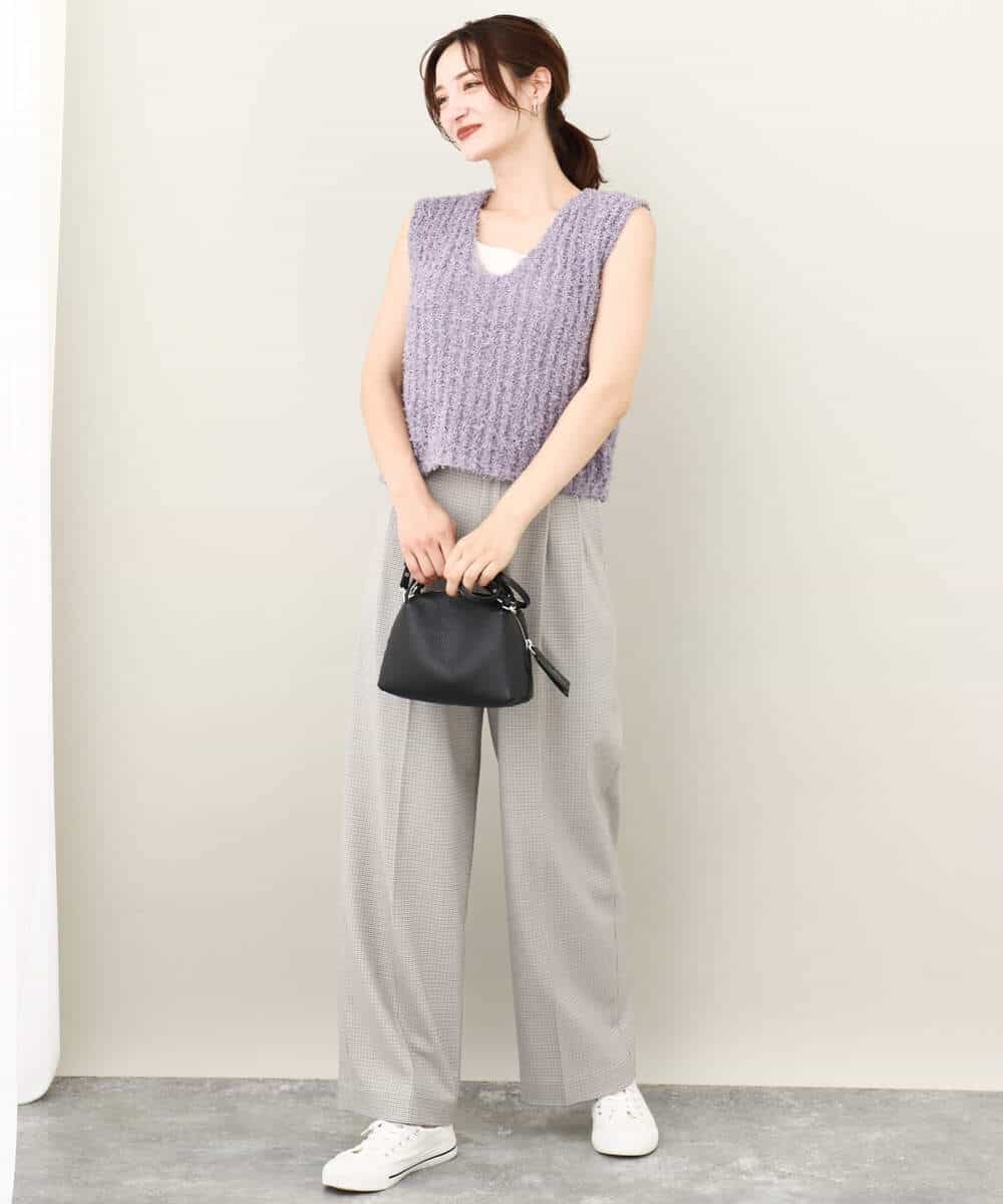 FKFJV20090 MK MICHEL KLEIN(MK ミッシェルクラン) リボンヤーンニットベスト/洗える パープル