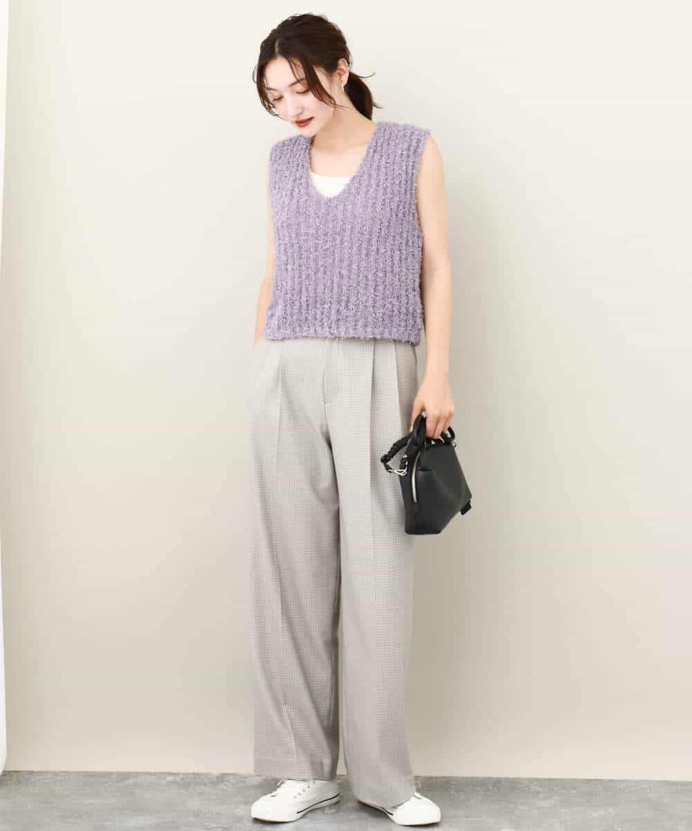 FKFJV20090 MK MICHEL KLEIN(MK ミッシェルクラン) リボンヤーンニットベスト/洗える パープル