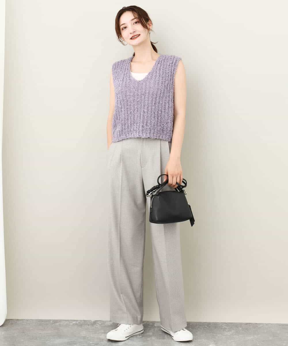 FKFJV20090 MK MICHEL KLEIN(MK ミッシェルクラン) リボンヤーンニットベスト/洗える パープル