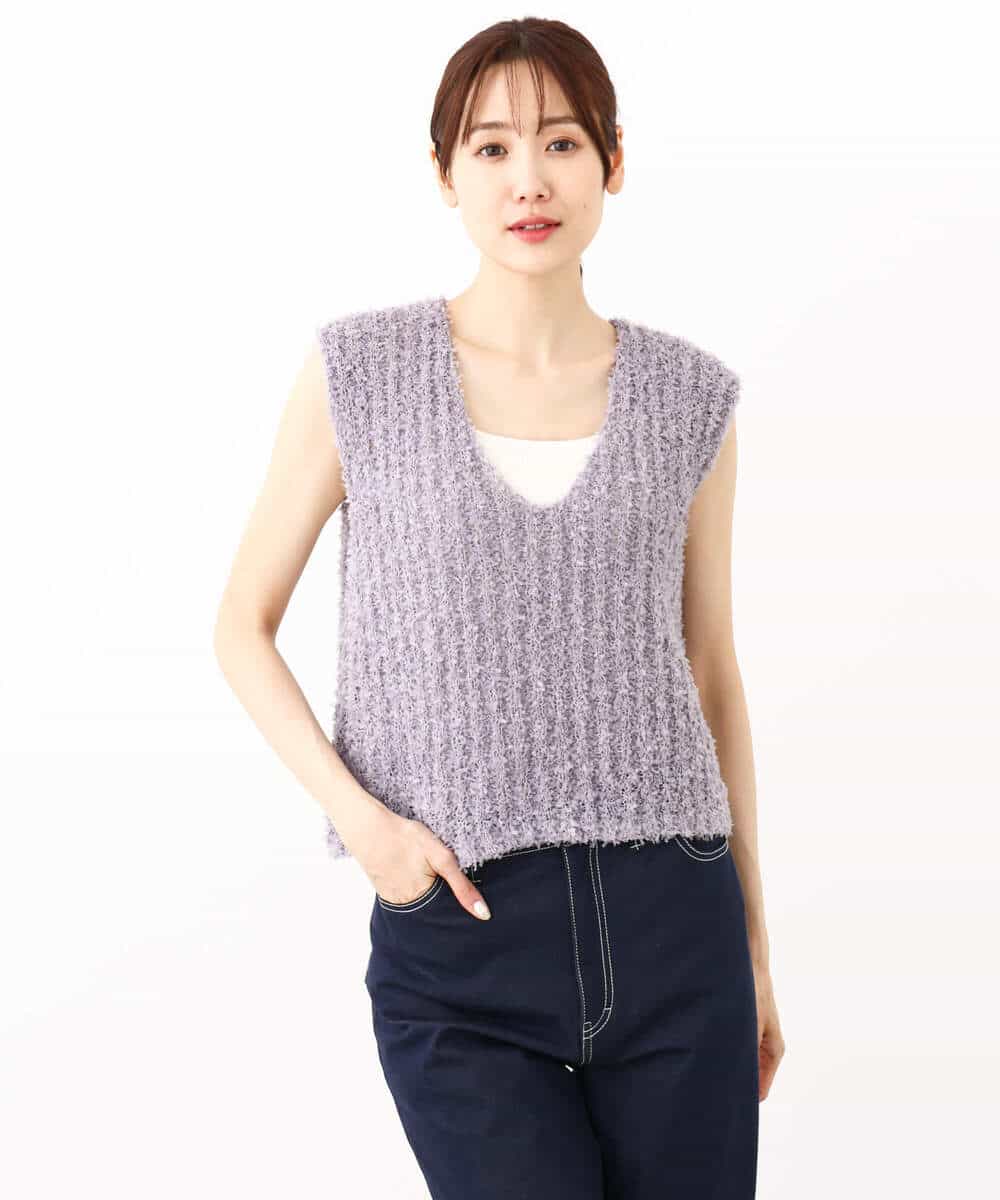 FKFJV20090 MK MICHEL KLEIN(MK ミッシェルクラン) リボンヤーンニットベスト/洗える パープル
