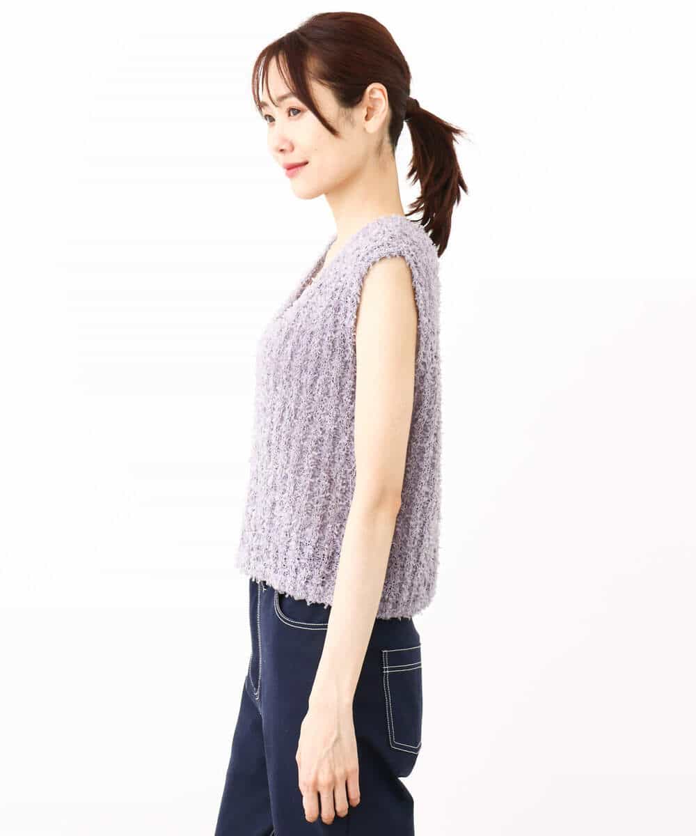 FKFJV20090 MK MICHEL KLEIN(MK ミッシェルクラン) リボンヤーンニットベスト/洗える パープル