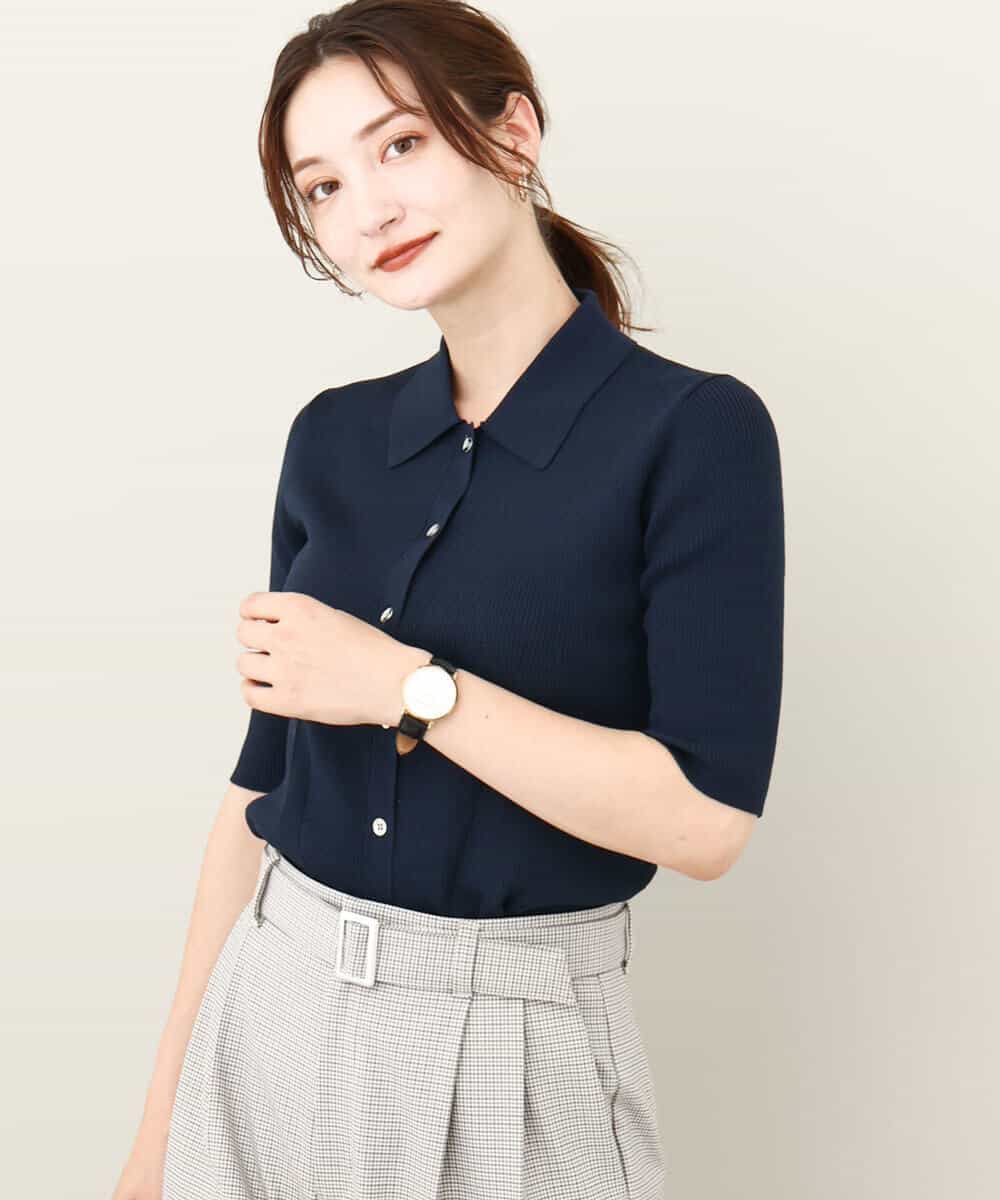 FKFJV21130 MK MICHEL KLEIN(MK ミッシェルクラン) コンパクトポロニットトップス/洗える イエロー