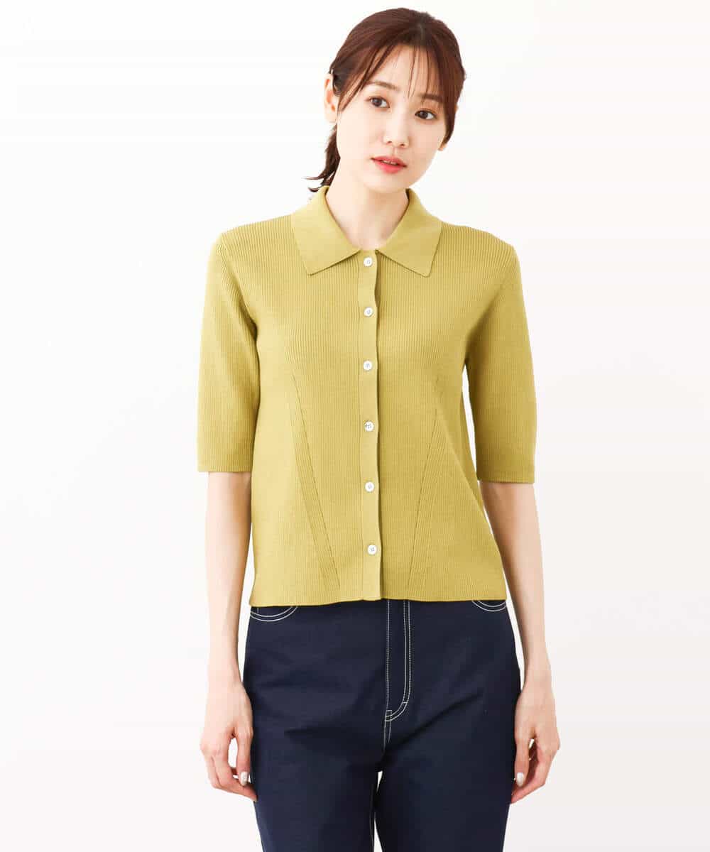 FKFJV21130 MK MICHEL KLEIN(MK ミッシェルクラン) コンパクトポロニットトップス/洗える イエロー