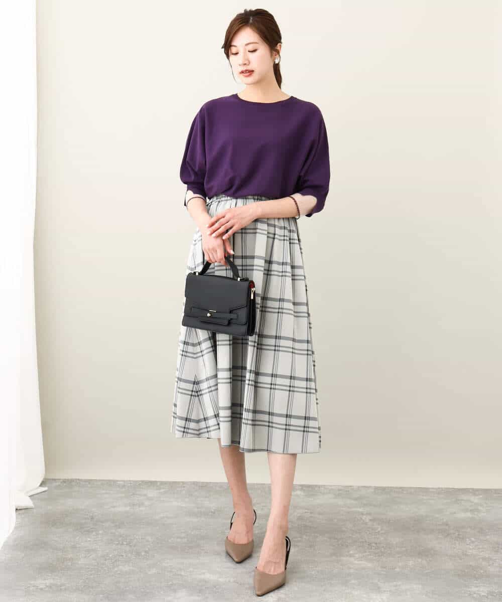 FKFJV22130 MK MICHEL KLEIN(MK ミッシェルクラン) シアーリブデザインハイゲージドルマンニット/洗える ブルーネイビー