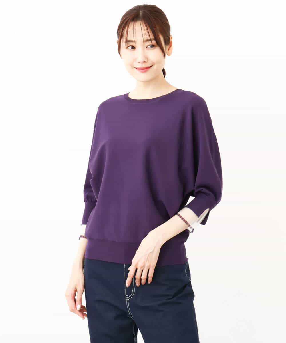FKFJV22130 MK MICHEL KLEIN(MK ミッシェルクラン) シアーリブデザインハイゲージドルマンニット/洗える ブルーネイビー