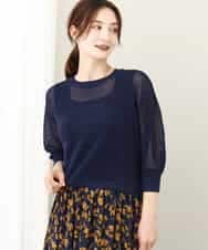 FKFJV24125 MK MICHEL KLEIN(MK ミッシェルクラン) スパンコールメッシュニット/洗える ネイビー