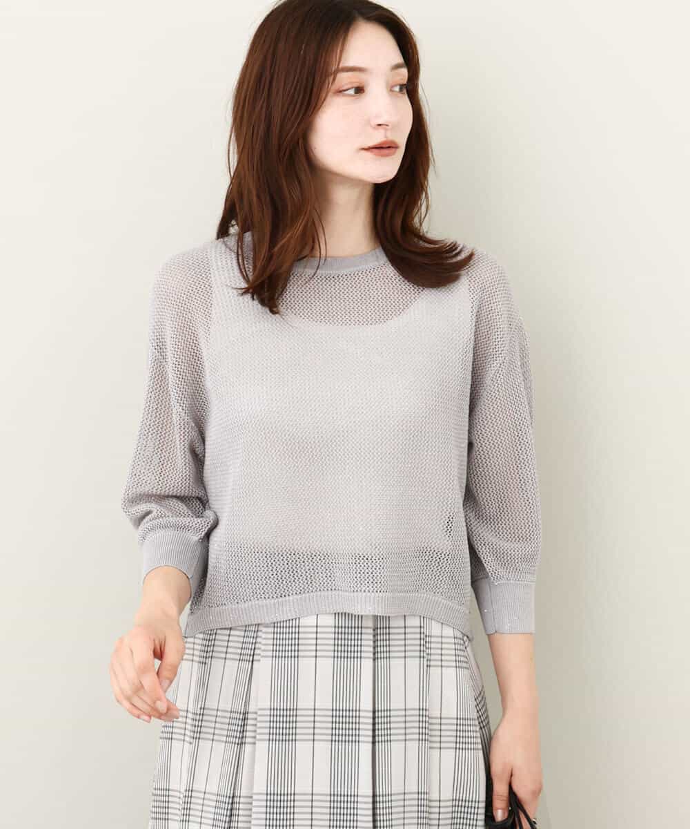 FKFJV24125 MK MICHEL KLEIN(MK ミッシェルクラン) スパンコールメッシュニット/洗える ネイビー