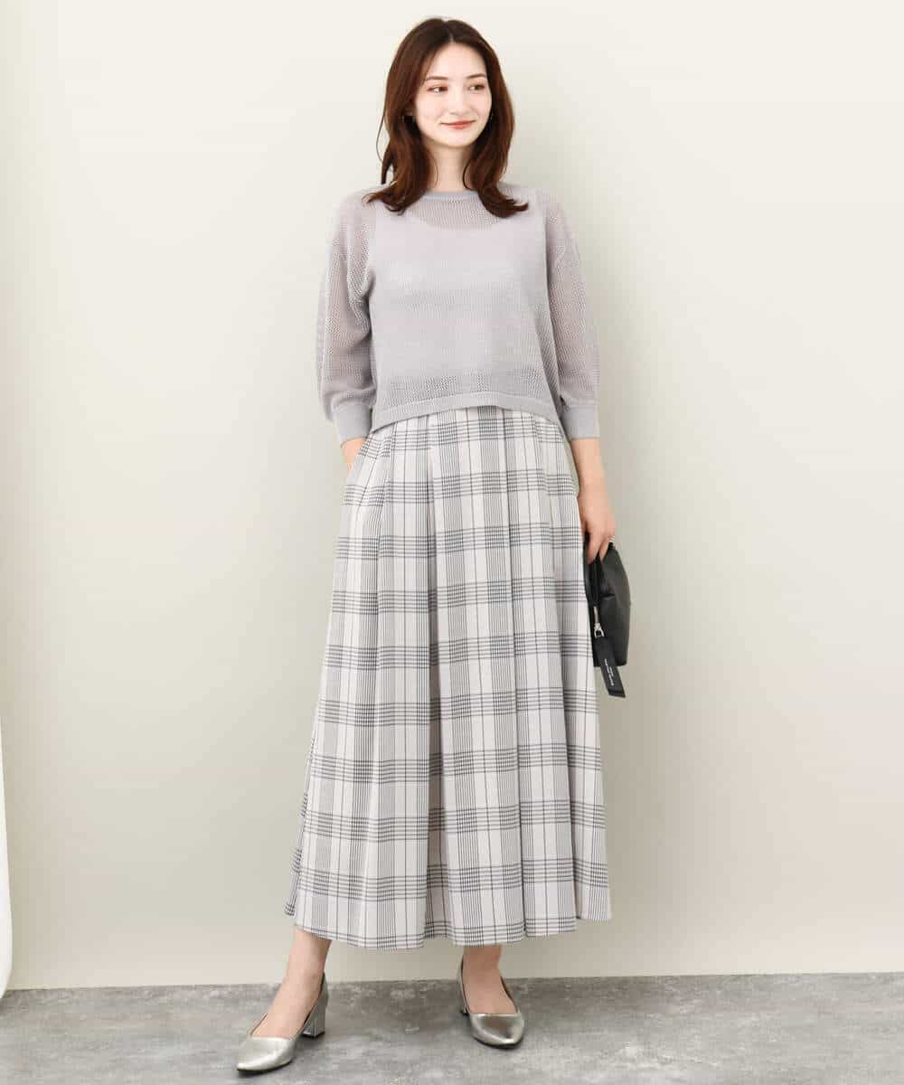 FKFJV24125 MK MICHEL KLEIN(MK ミッシェルクラン) スパンコールメッシュニット/洗える ネイビー