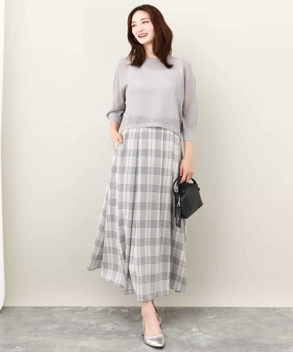 FKFJV24125 MK MICHEL KLEIN(MK ミッシェルクラン) スパンコールメッシュニット/洗える ネイビー