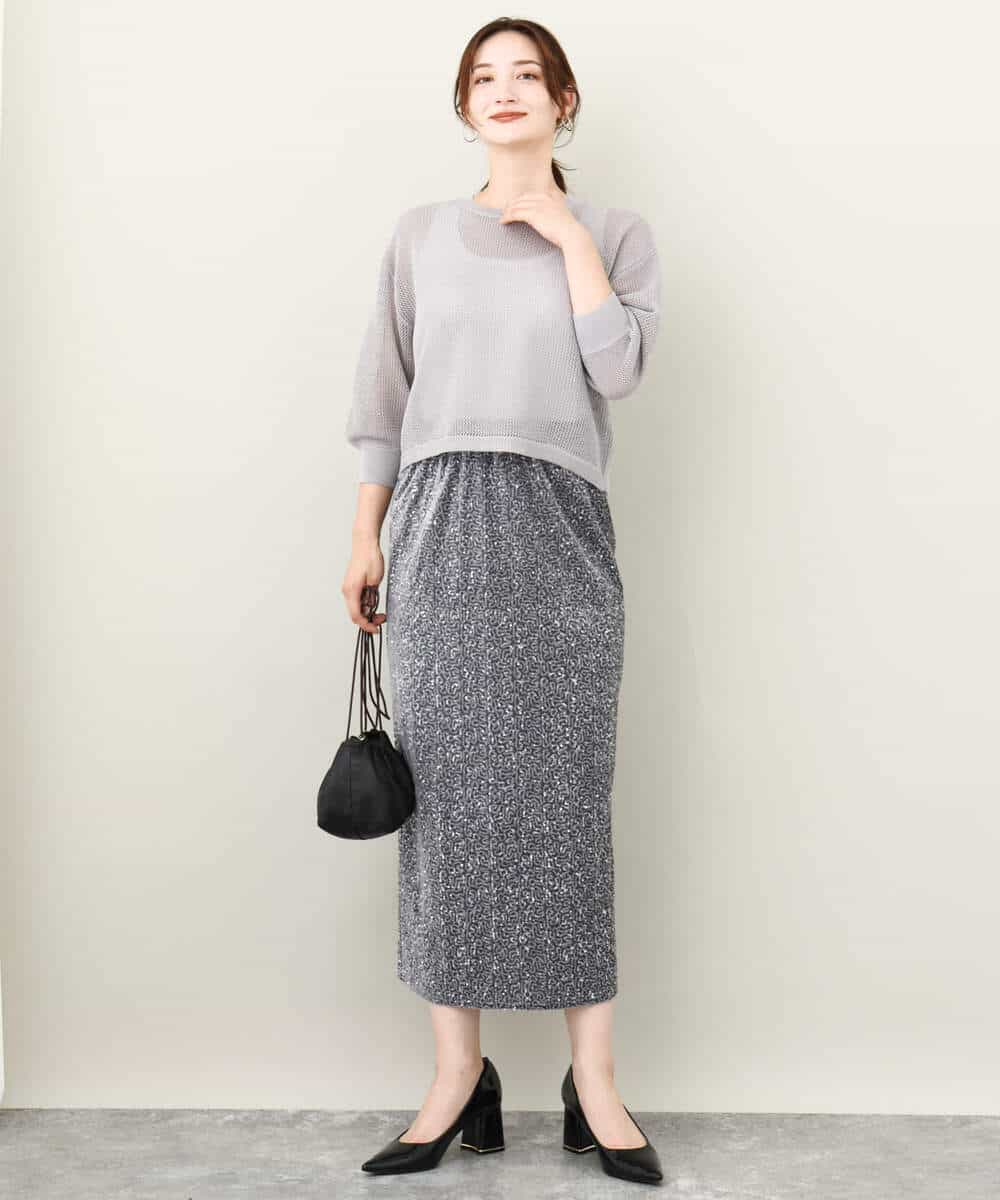 FKFJV24125 MK MICHEL KLEIN(MK ミッシェルクラン) スパンコールメッシュニット/洗える ネイビー