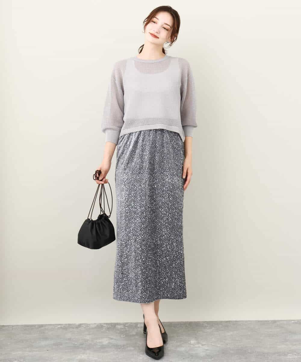 FKFJV24125 MK MICHEL KLEIN(MK ミッシェルクラン) スパンコールメッシュニット/洗える ネイビー