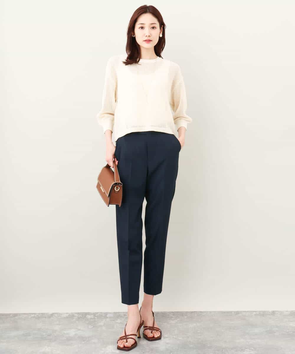 FKFJV24125 MK MICHEL KLEIN(MK ミッシェルクラン) スパンコールメッシュニット/洗える ネイビー