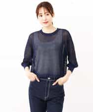 FKFJV24125 MK MICHEL KLEIN(MK ミッシェルクラン) スパンコールメッシュニット/洗える ネイビー