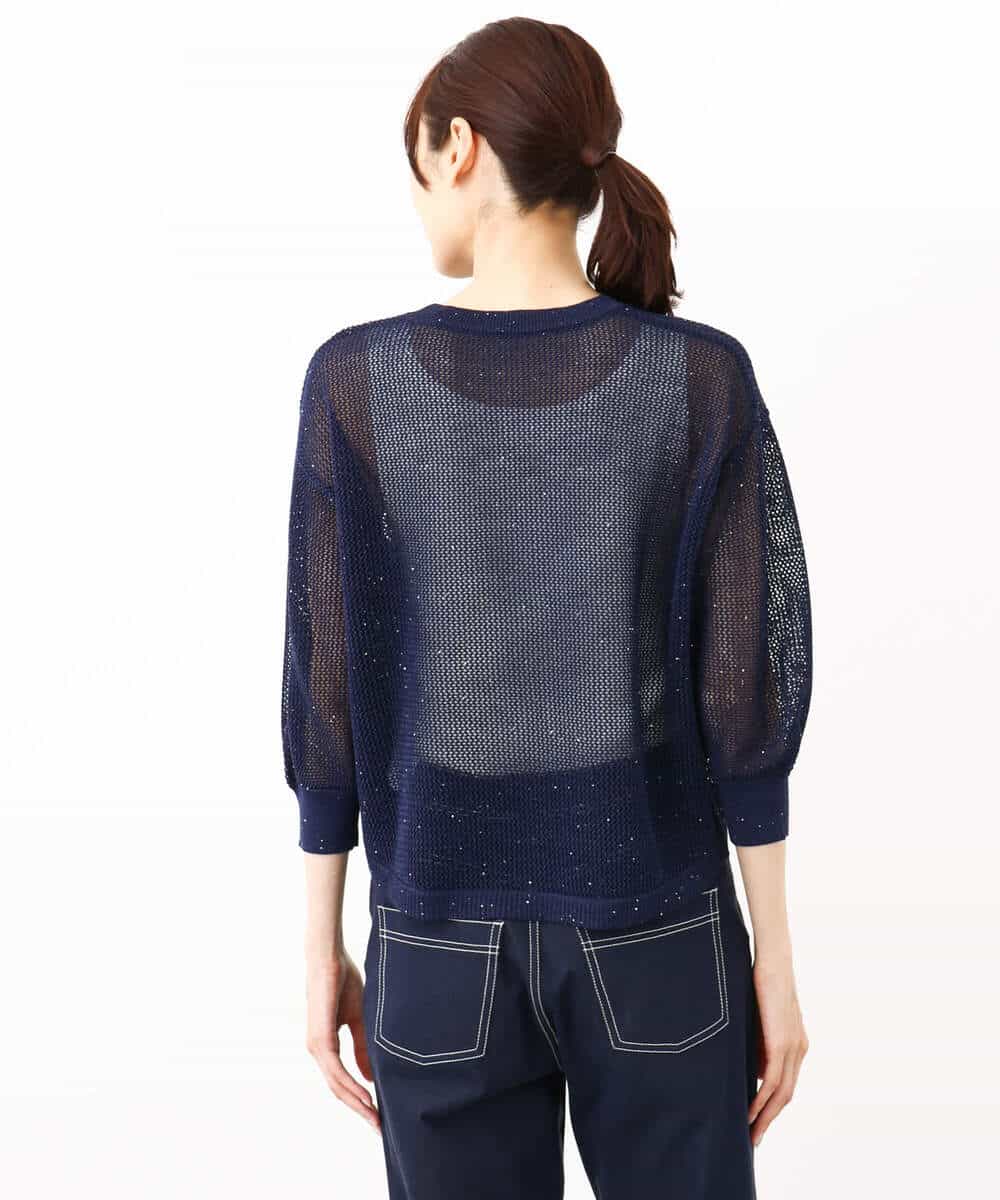FKFJV24125 MK MICHEL KLEIN(MK ミッシェルクラン) スパンコールメッシュニット/洗える ネイビー