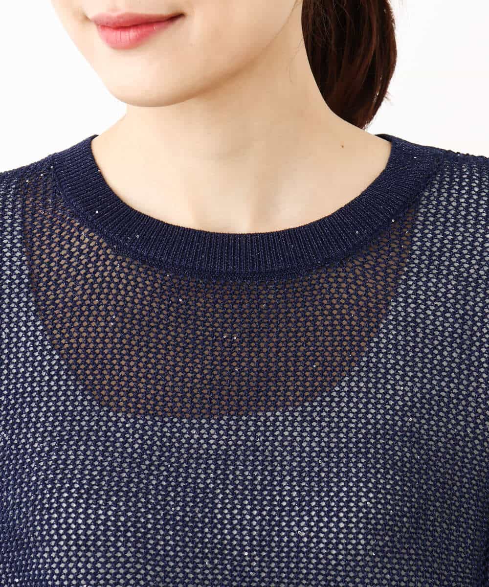 FKFJV24125 MK MICHEL KLEIN(MK ミッシェルクラン) スパンコールメッシュニット/洗える ネイビー