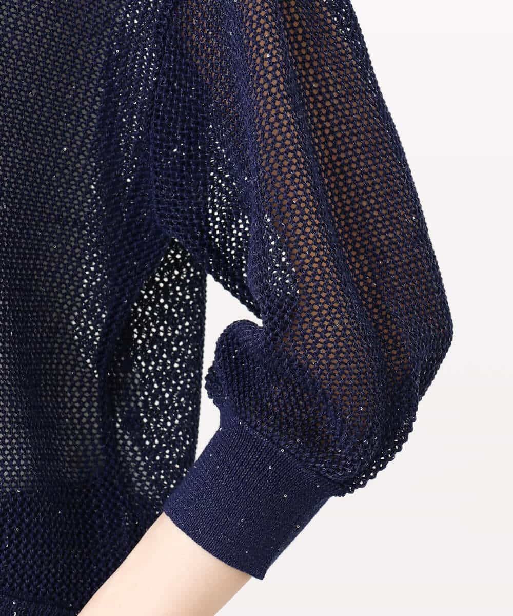 FKFJV24125 MK MICHEL KLEIN(MK ミッシェルクラン) スパンコールメッシュニット/洗える ネイビー