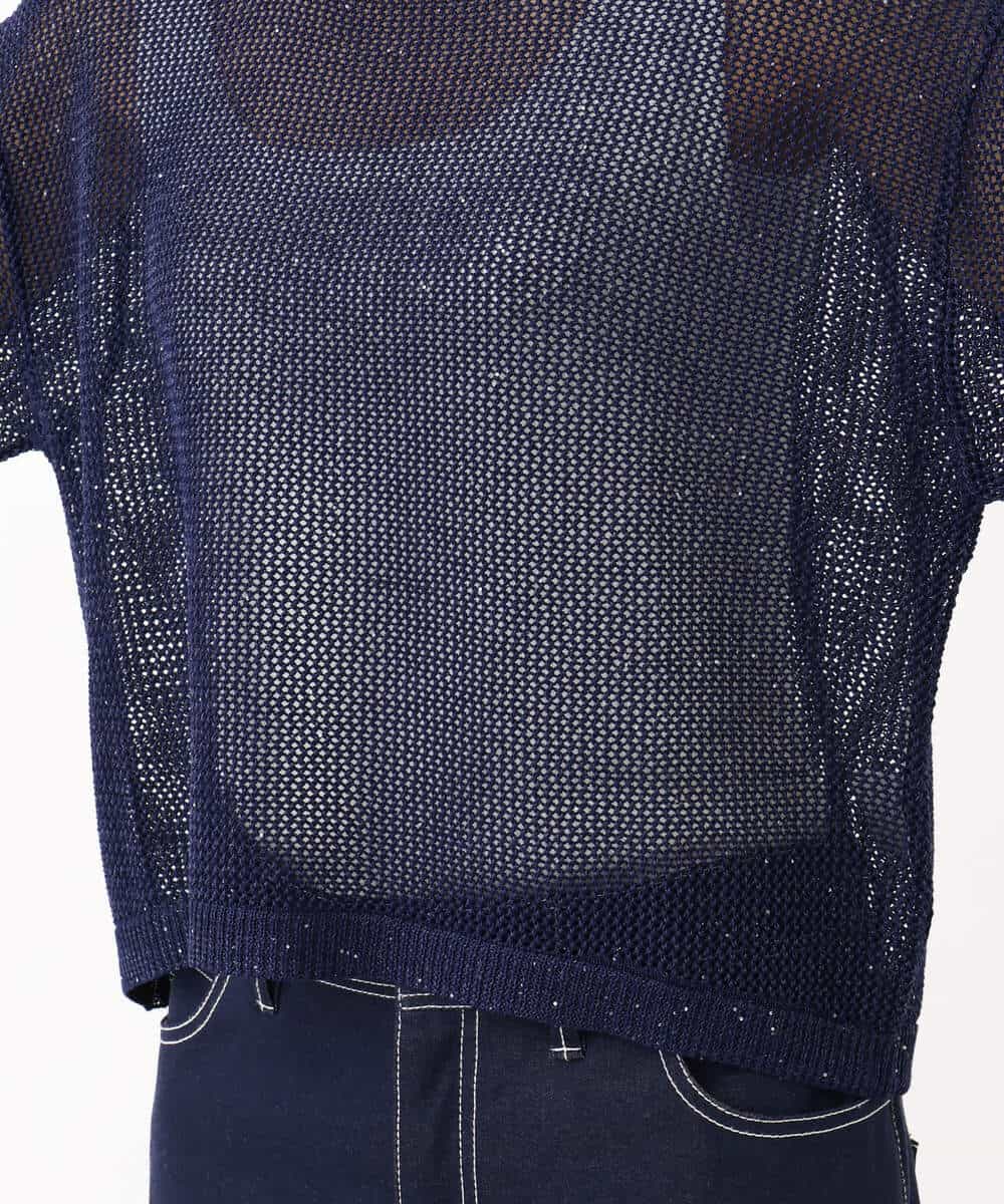 FKFJV24125 MK MICHEL KLEIN(MK ミッシェルクラン) スパンコールメッシュニット/洗える ネイビー