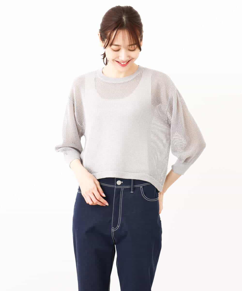 FKFJV24125 MK MICHEL KLEIN(MK ミッシェルクラン) スパンコールメッシュニット/洗える ネイビー