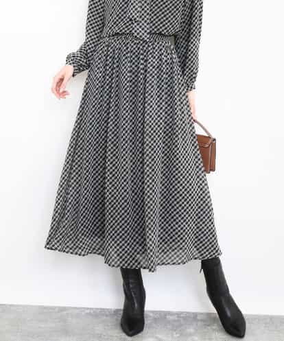 FKHAD04140 MK MICHEL KLEIN チェック柄シフォンスカート/洗える