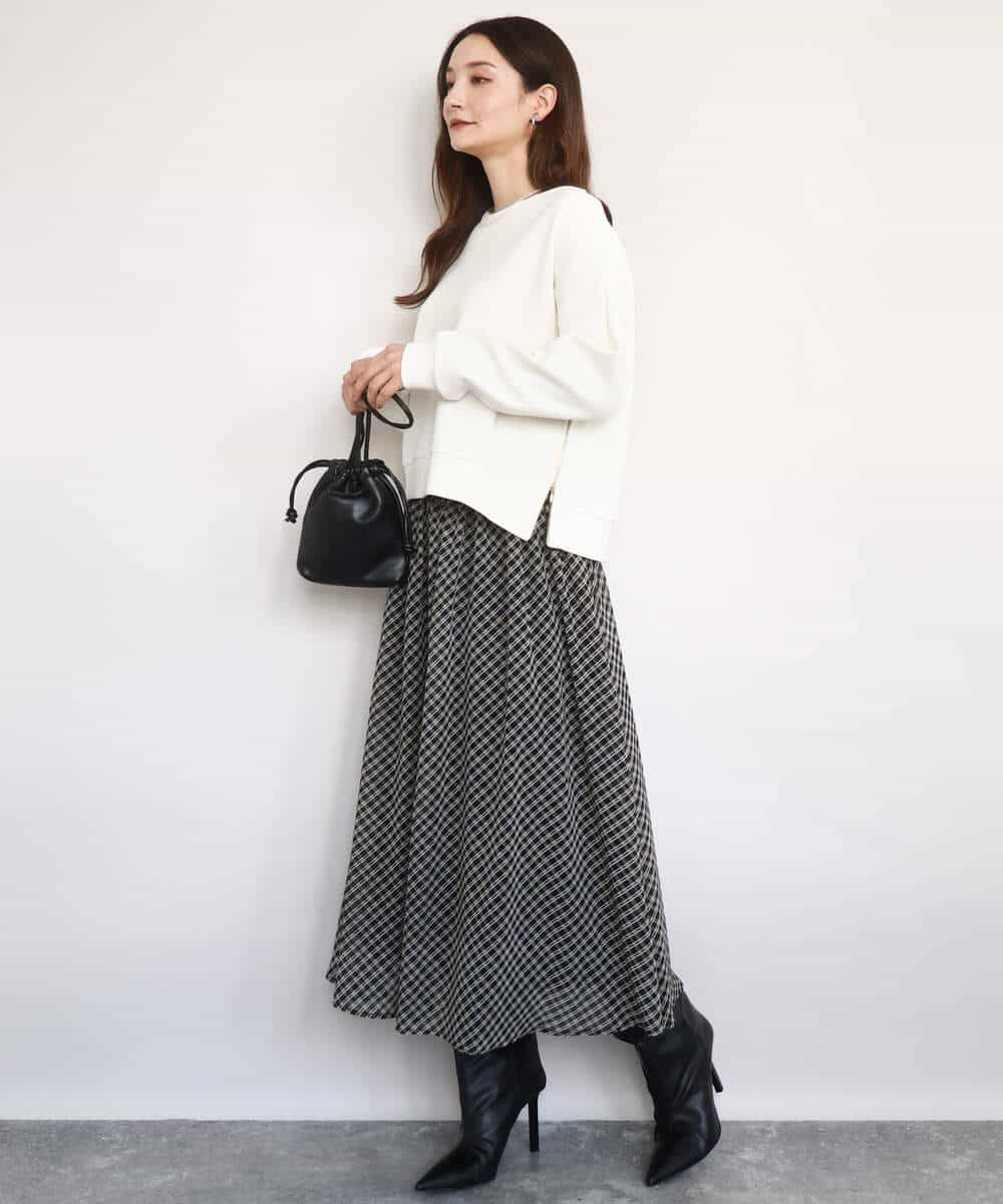 FKHAD04140 MK MICHEL KLEIN(MK ミッシェルクラン) チェック柄シフォンスカート/洗える ブラック