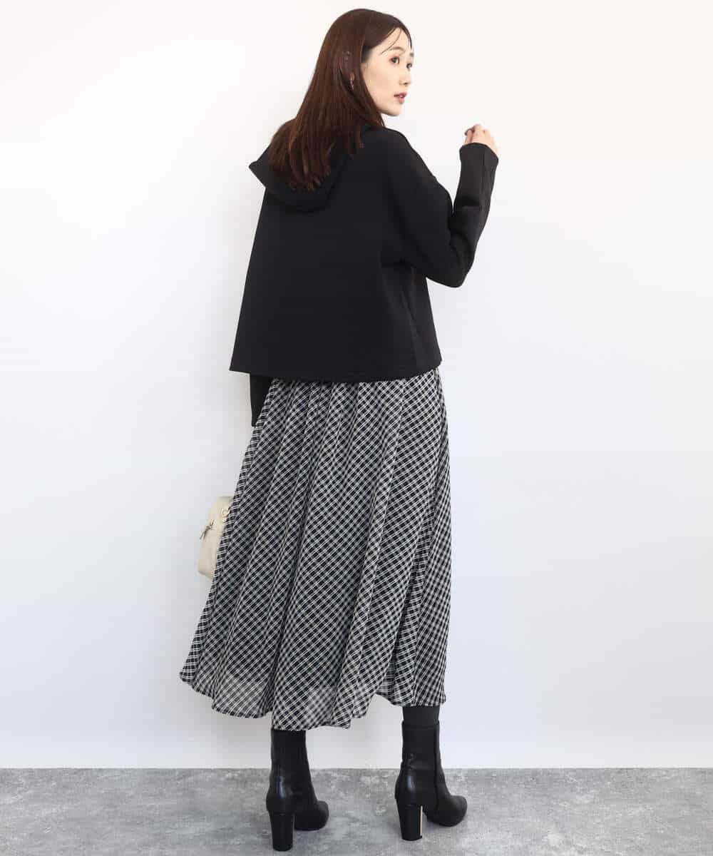 FKHAD04140 MK MICHEL KLEIN(MK ミッシェルクラン) チェック柄シフォンスカート/洗える ブラック