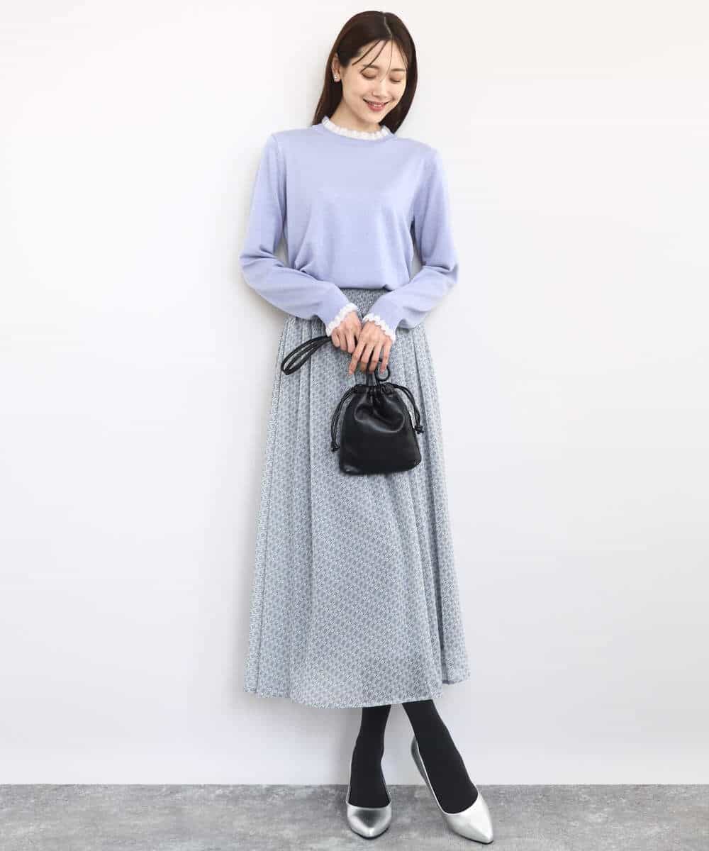 FKHAD04140 MK MICHEL KLEIN(MK ミッシェルクラン) チェック柄シフォンスカート/洗える ブラック