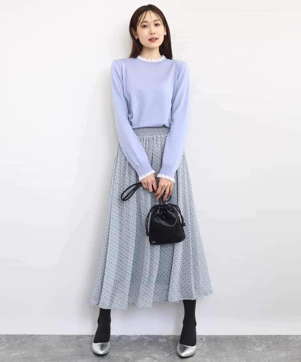 FKHAD04140 MK MICHEL KLEIN(MK ミッシェルクラン) チェック柄シフォンスカート/洗える ブラック