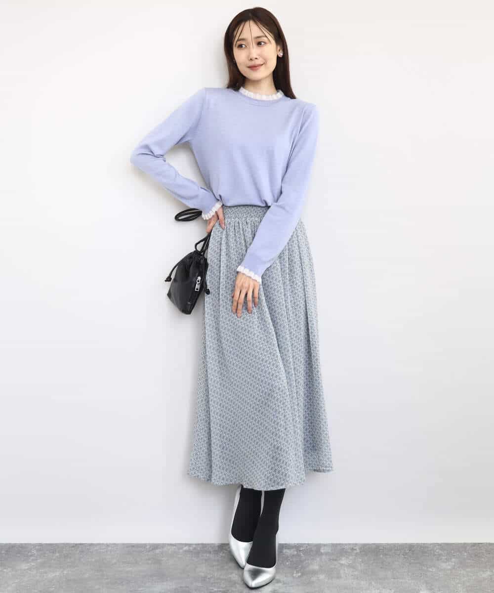 FKHAD04140 MK MICHEL KLEIN(MK ミッシェルクラン) チェック柄シフォンスカート/洗える ブラック