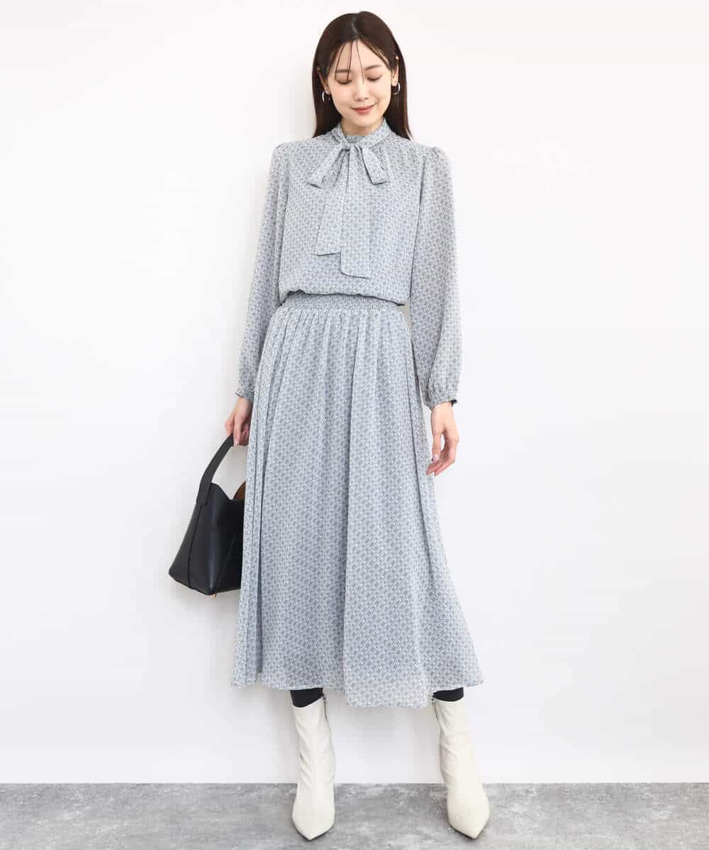 FKHAD04140 MK MICHEL KLEIN(MK ミッシェルクラン) チェック柄シフォンスカート/洗える ブラック