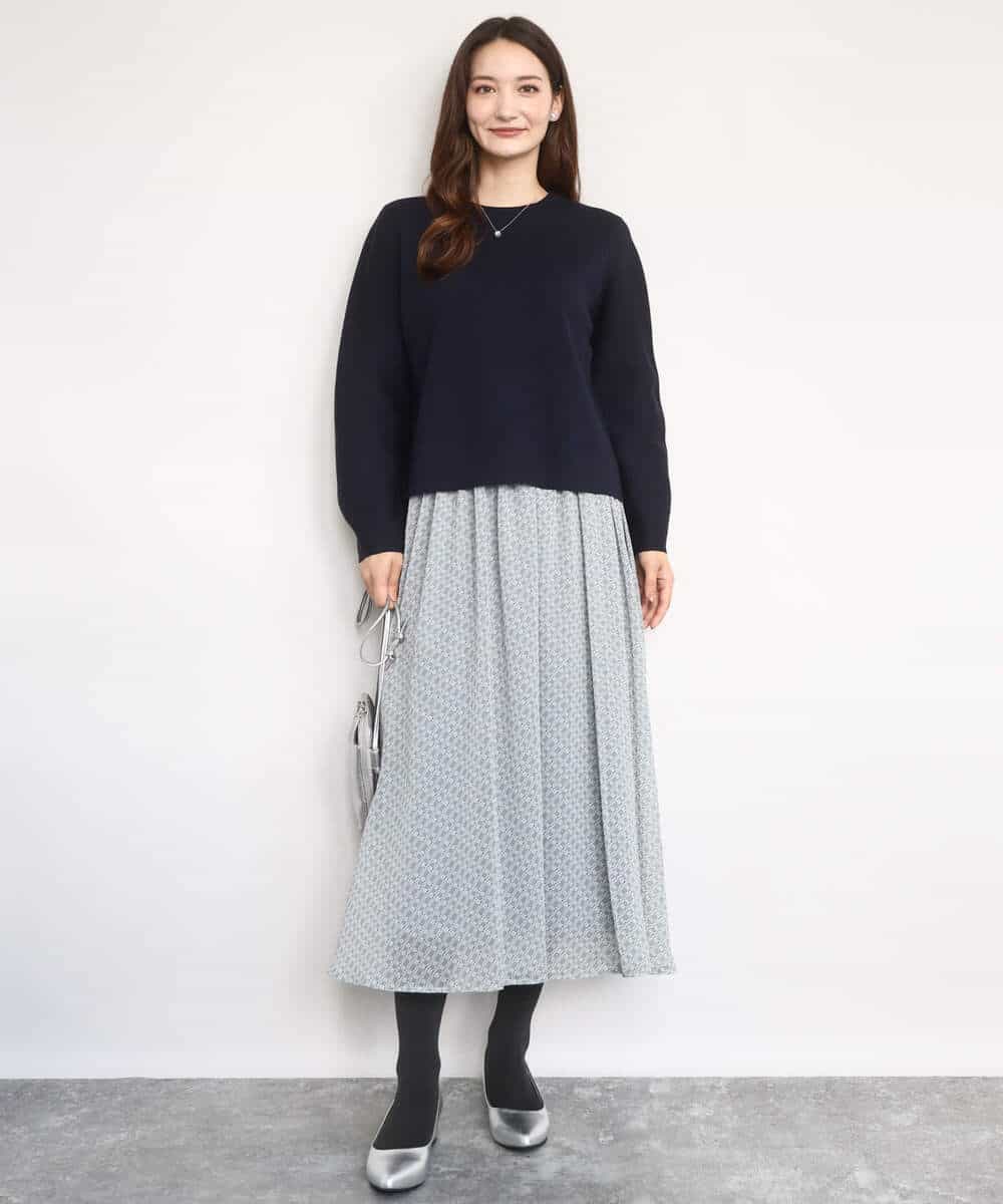 FKHAD04140 MK MICHEL KLEIN(MK ミッシェルクラン) チェック柄シフォンスカート/洗える ブラック