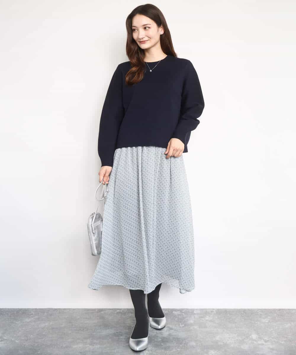 FKHAD04140 MK MICHEL KLEIN(MK ミッシェルクラン) チェック柄シフォンスカート/洗える ブラック