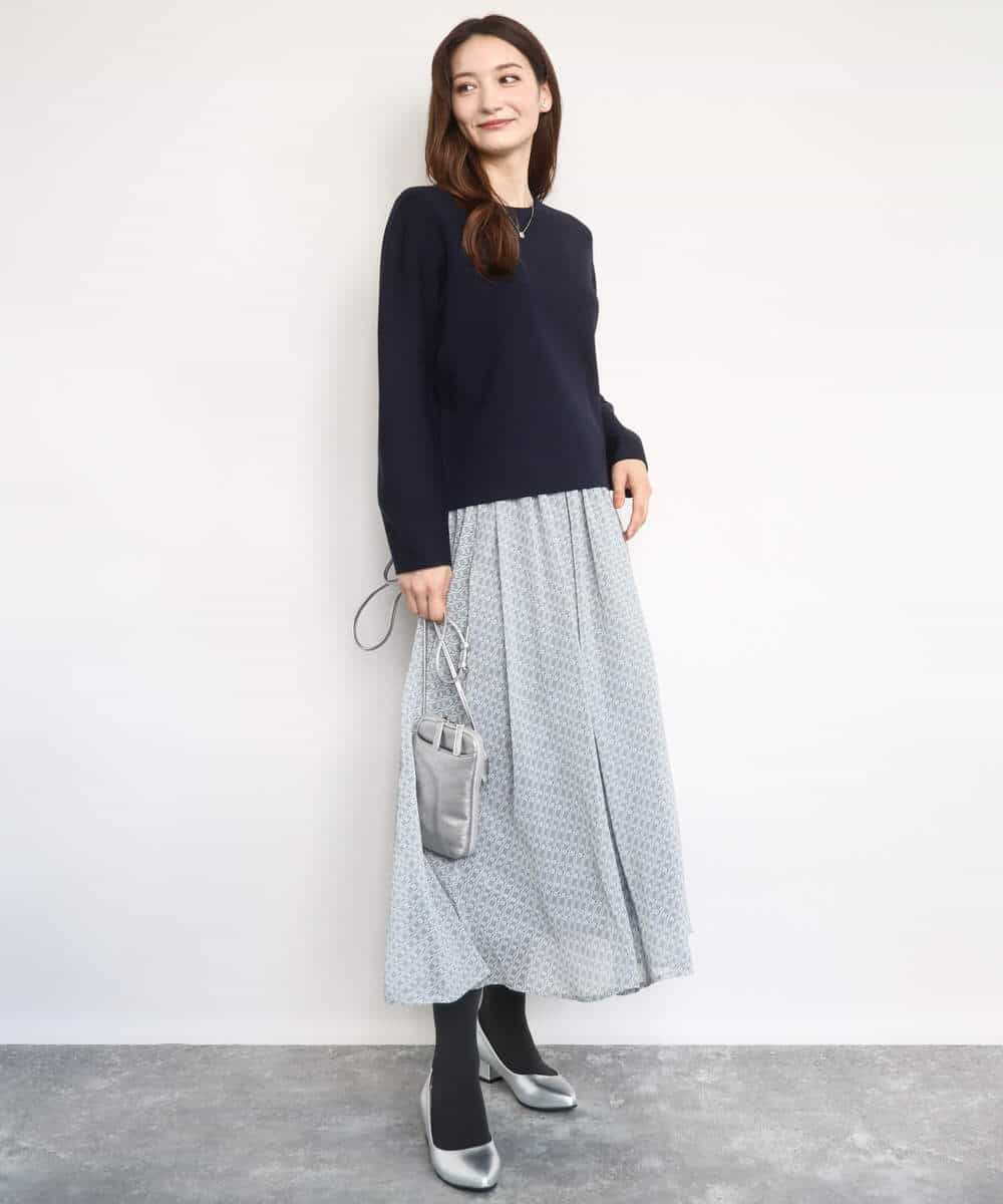FKHAD04140 MK MICHEL KLEIN(MK ミッシェルクラン) チェック柄シフォンスカート/洗える ブラック