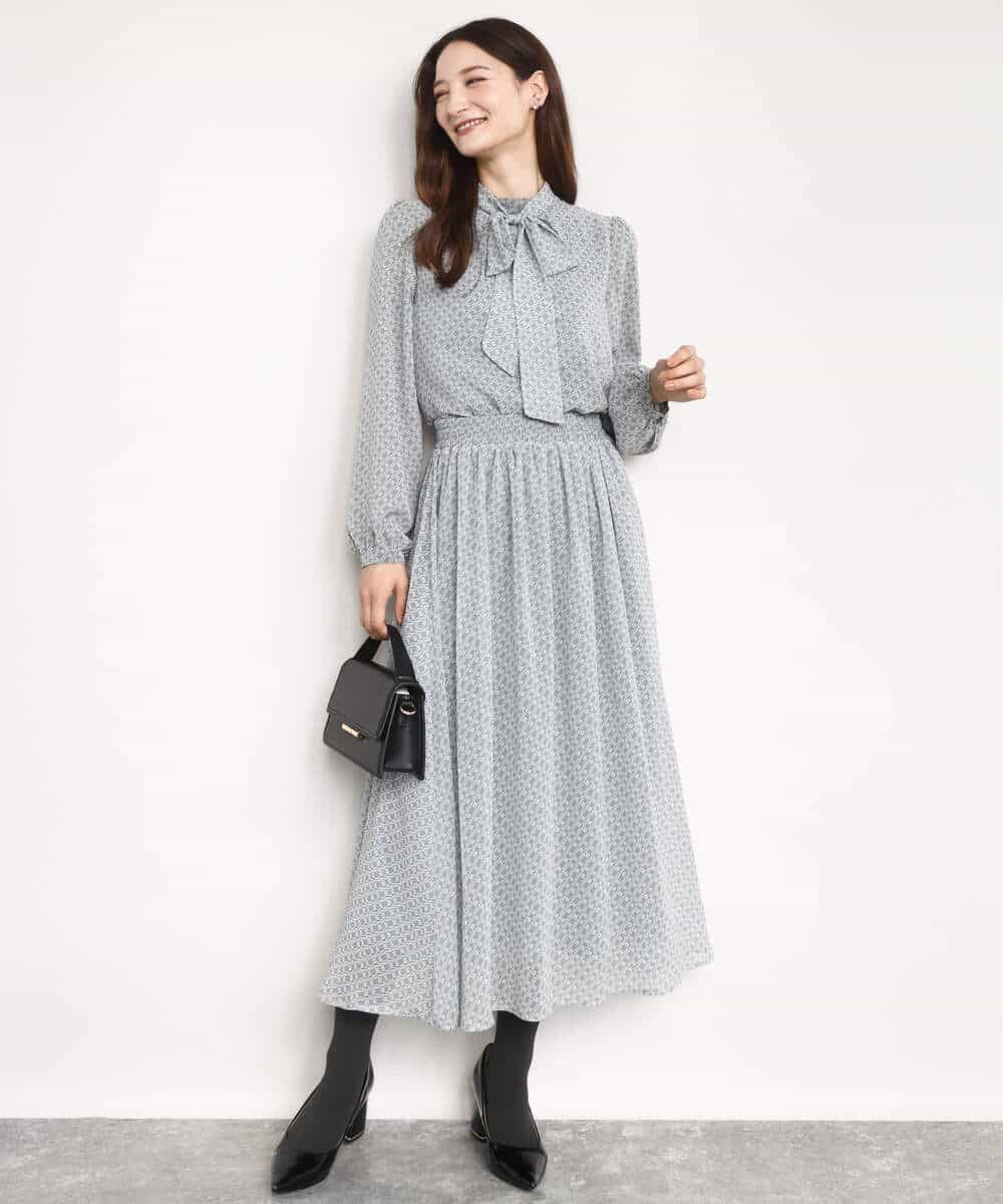FKHAD04140 MK MICHEL KLEIN(MK ミッシェルクラン) チェック柄シフォンスカート/洗える ブラック