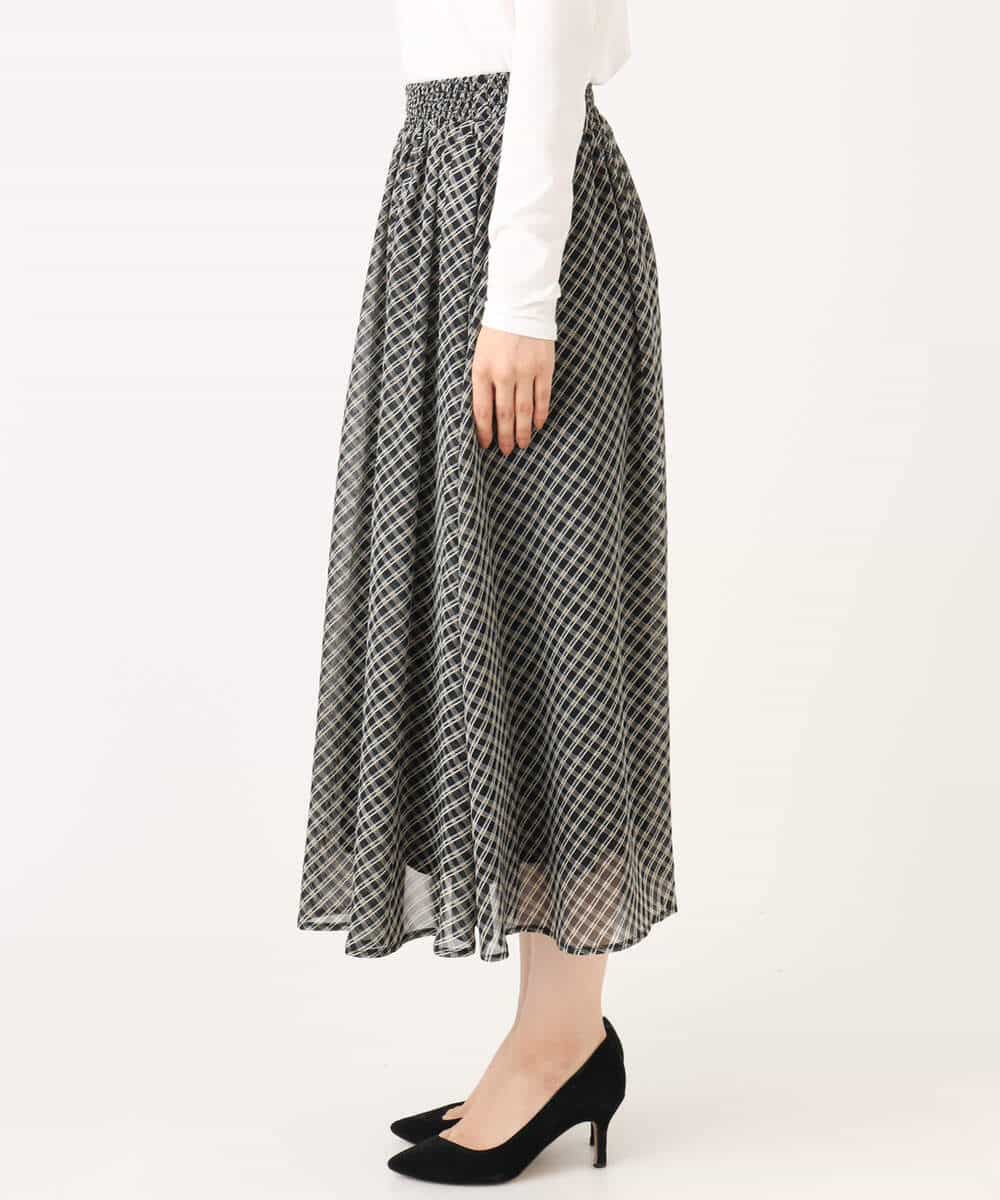 FKHAD04140 MK MICHEL KLEIN(MK ミッシェルクラン) チェック柄シフォンスカート/洗える ブラック