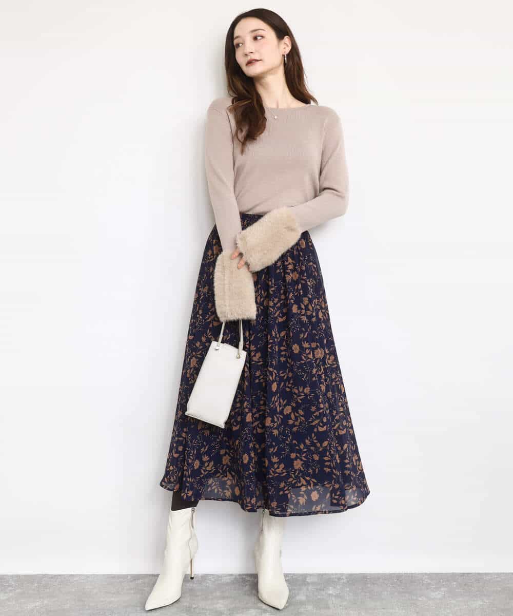 FKHAD06140 MK MICHEL KLEIN(MK ミッシェルクラン) レトロ花柄スカート/洗える ネイビー