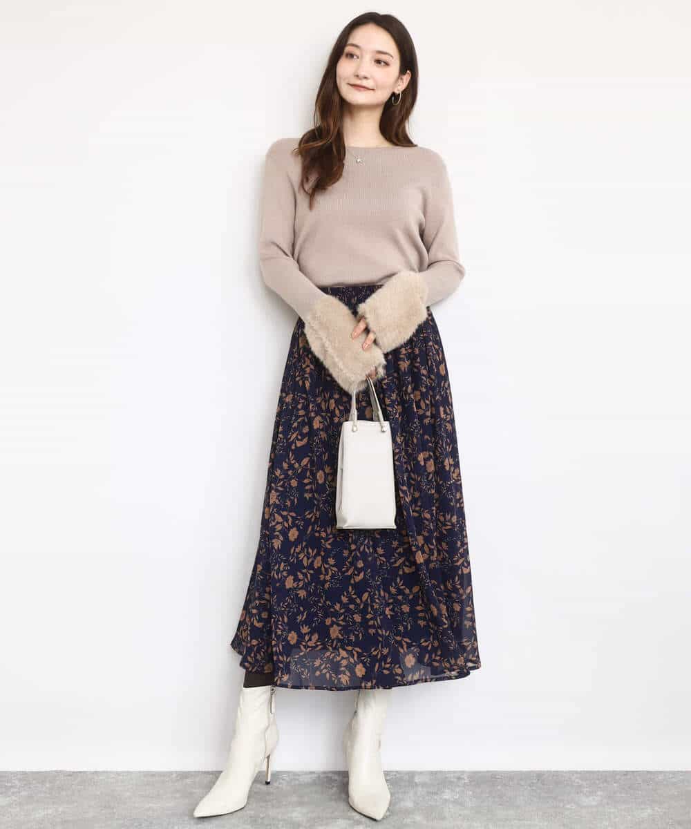 FKHAD06140 MK MICHEL KLEIN(MK ミッシェルクラン) レトロ花柄スカート/洗える ネイビー