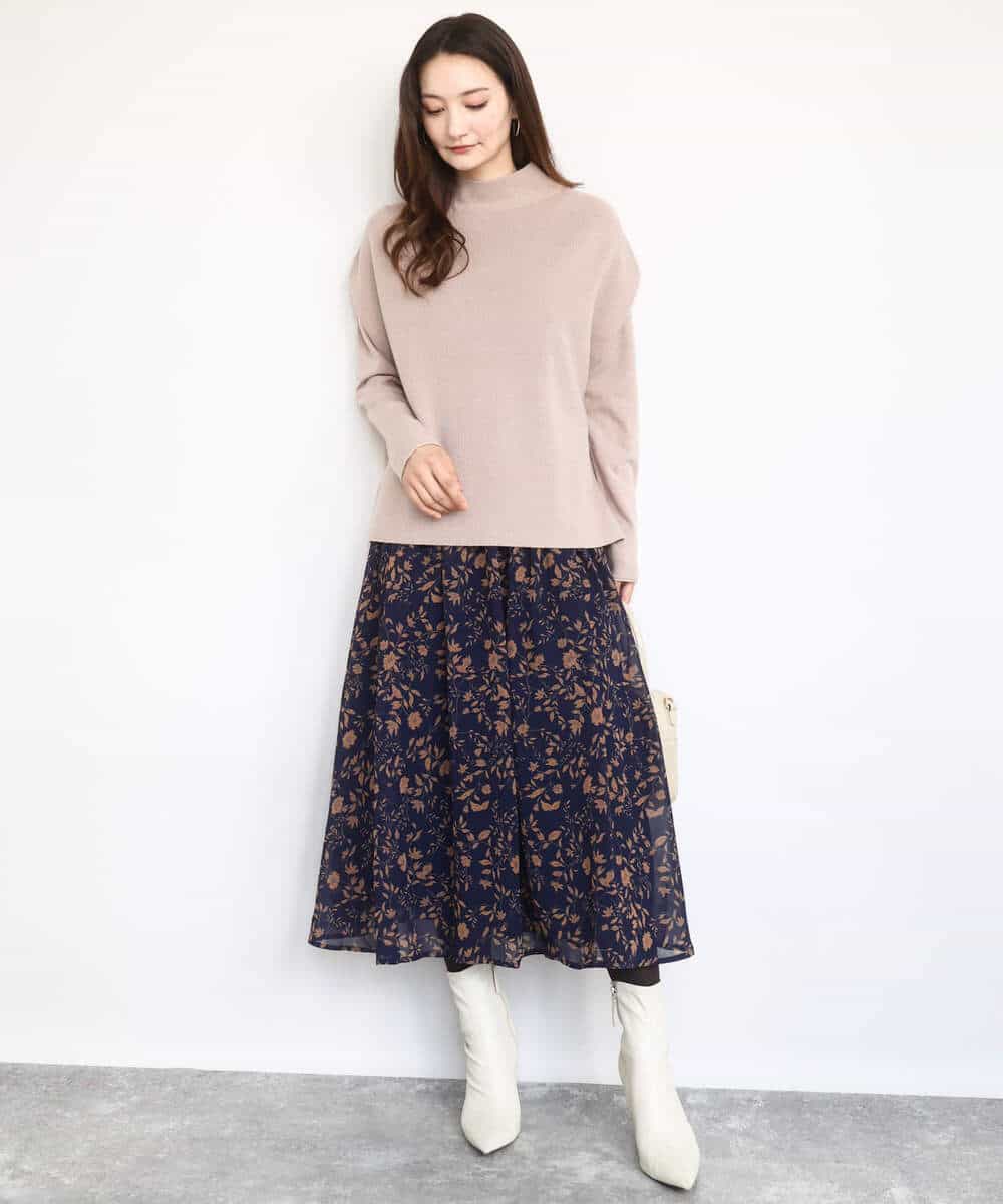 FKHAD06140 MK MICHEL KLEIN(MK ミッシェルクラン) レトロ花柄スカート/洗える ネイビー