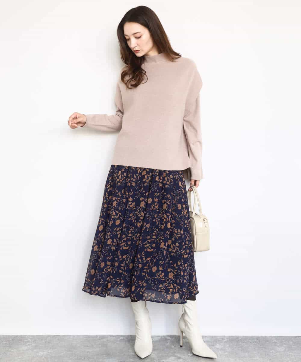 FKHAD06140 MK MICHEL KLEIN(MK ミッシェルクラン) レトロ花柄スカート/洗える ネイビー