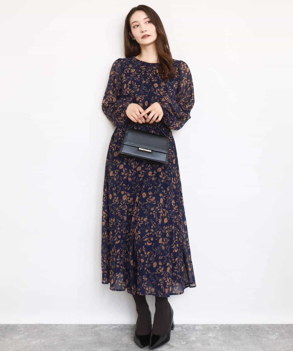 FKHAD06140 MK MICHEL KLEIN(MK ミッシェルクラン) レトロ花柄スカート/洗える ネイビー