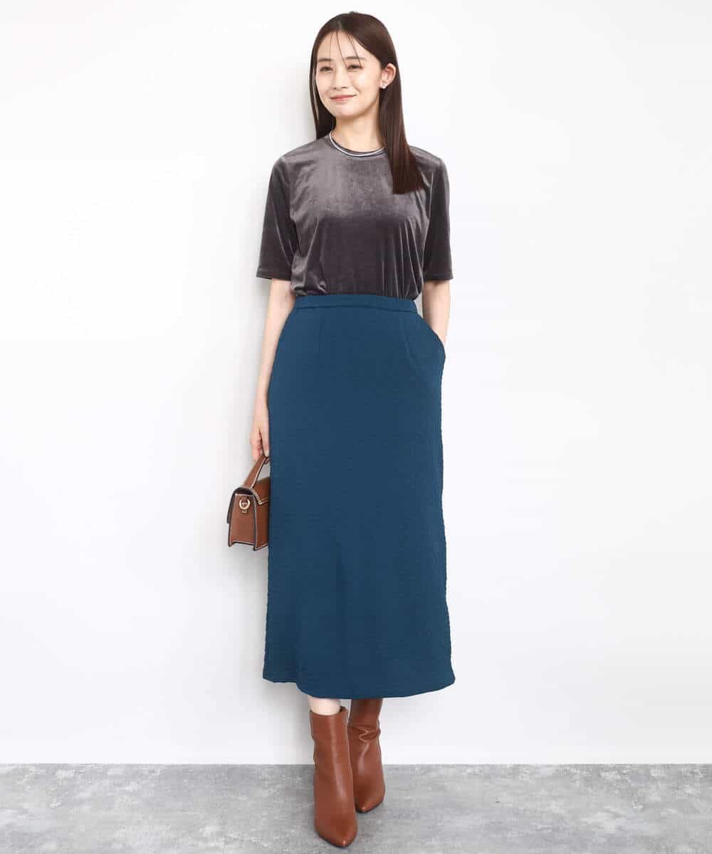 FKHAD30150 MK MICHEL KLEIN(MK ミッシェルクラン) エンボス加工ナロースカート/洗える ダークグレー