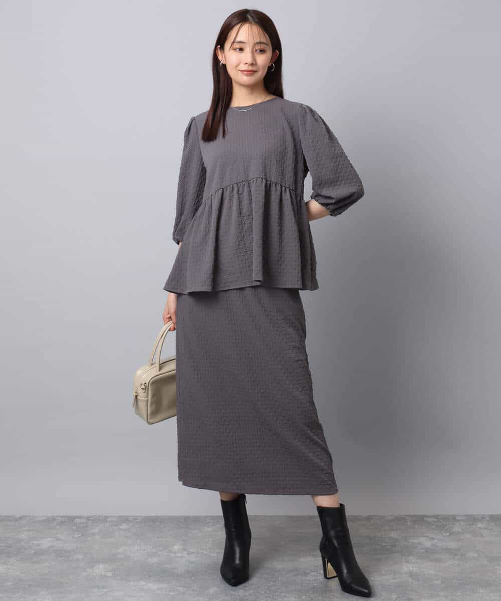 FKHAD30150 MK MICHEL KLEIN(MK ミッシェルクラン) エンボス加工ナロースカート/洗える ダークグレー