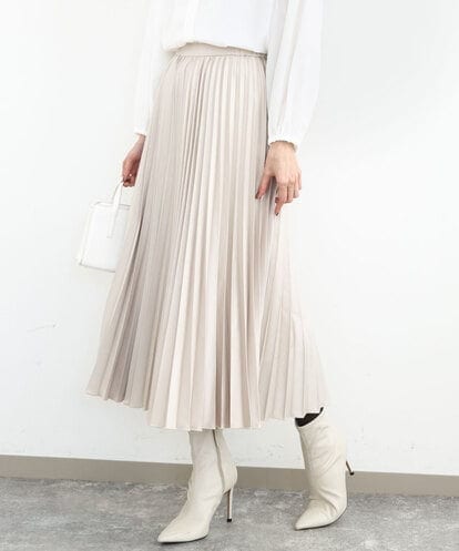 FKHAD38170 MK MICHEL KLEIN レザー調ランダムプリーツスカート/洗える