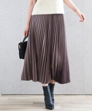 FKHAD38170 MK MICHEL KLEIN(MK ミッシェルクラン) レザー調ランダムプリーツスカート/洗える モカ