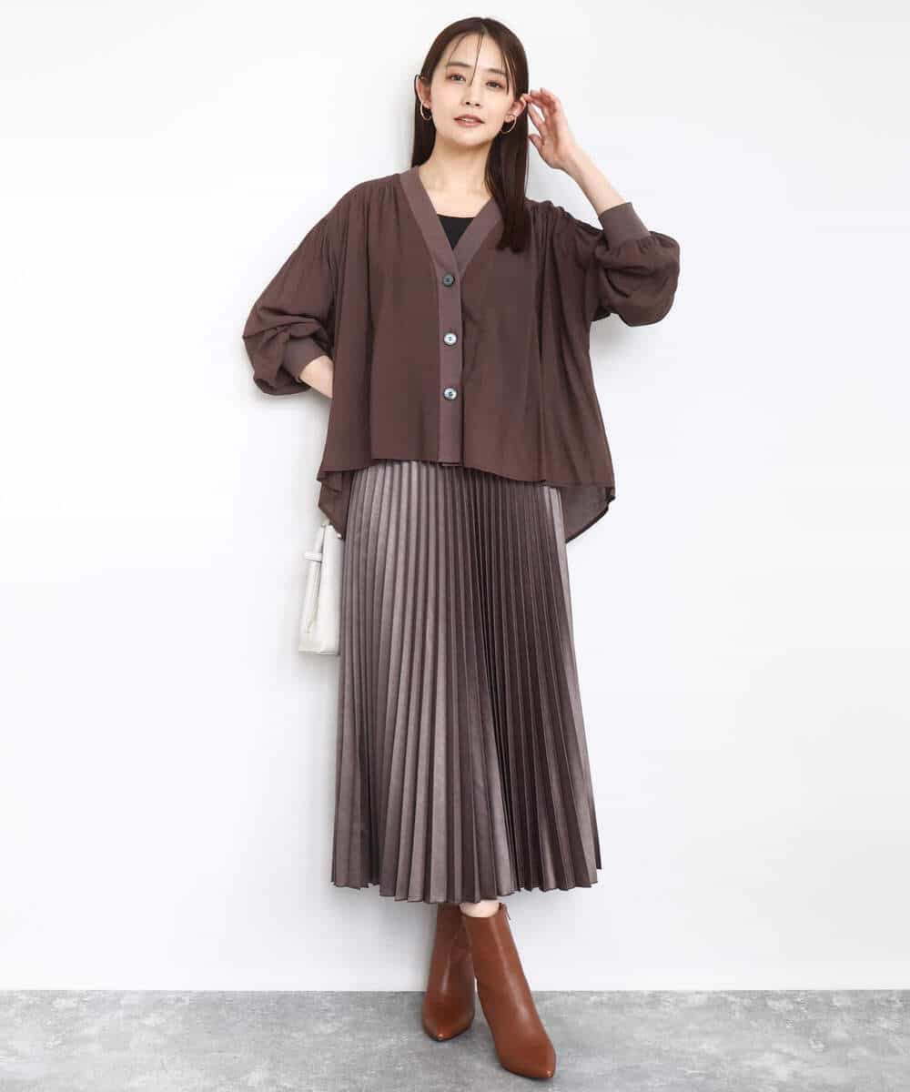 FKHAD38170 MK MICHEL KLEIN(MK ミッシェルクラン) レザー調ランダムプリーツスカート/洗える ベージュ