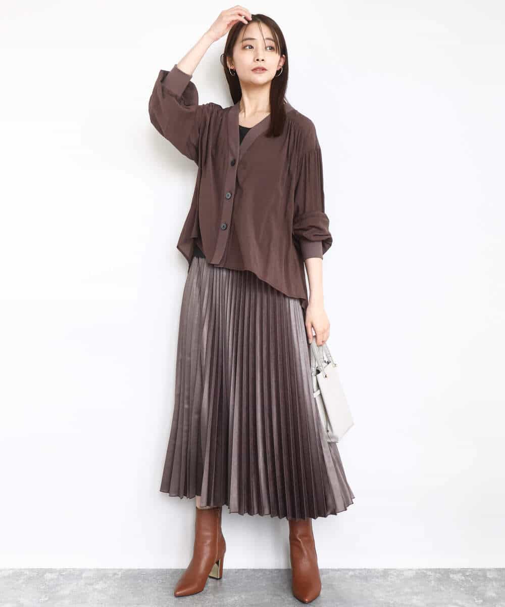 FKHAD38170 MK MICHEL KLEIN(MK ミッシェルクラン) レザー調ランダムプリーツスカート/洗える ベージュ