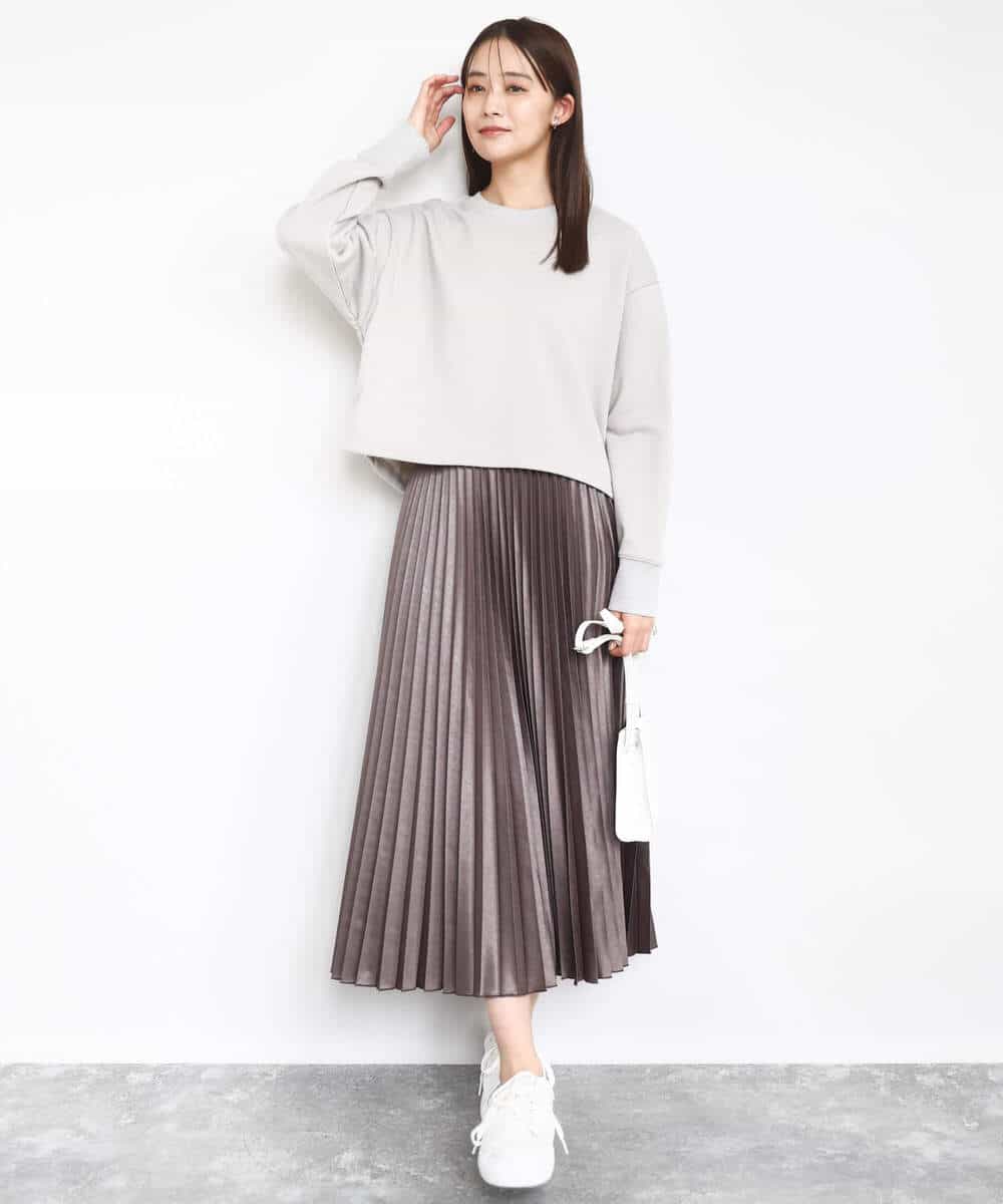 FKHAD38170 MK MICHEL KLEIN(MK ミッシェルクラン) レザー調ランダムプリーツスカート/洗える ベージュ