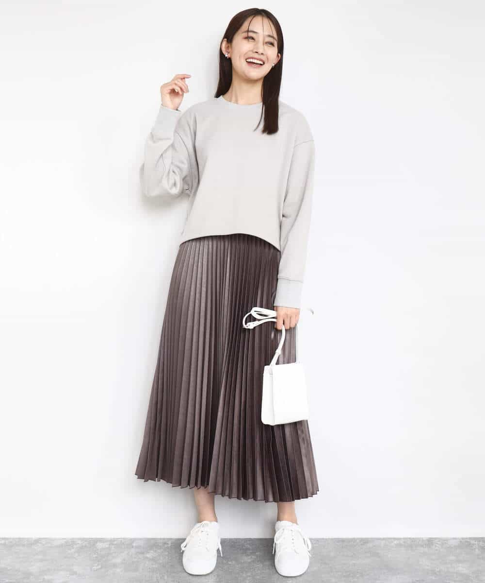 FKHAD38170 MK MICHEL KLEIN(MK ミッシェルクラン) レザー調ランダムプリーツスカート/洗える ベージュ