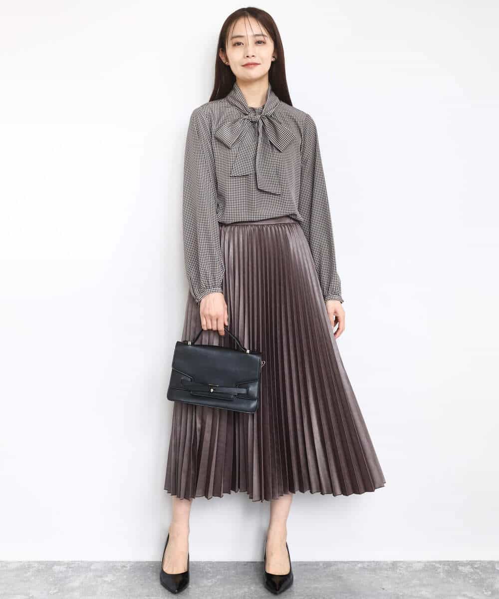 FKHAD38170 MK MICHEL KLEIN(MK ミッシェルクラン) レザー調ランダムプリーツスカート/洗える ベージュ