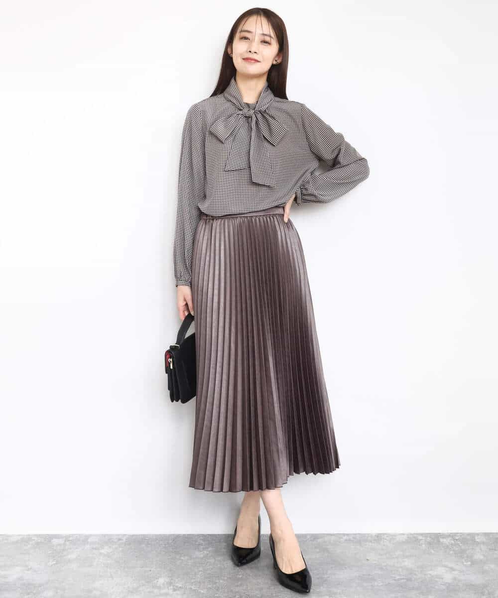FKHAD38170 MK MICHEL KLEIN(MK ミッシェルクラン) レザー調ランダムプリーツスカート/洗える ベージュ